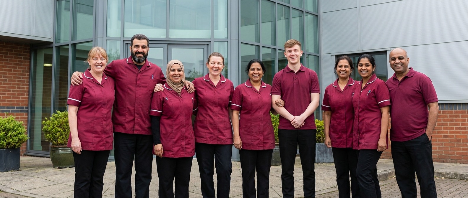 Meridian Care Canterbury branch team outside the Thomas Way office